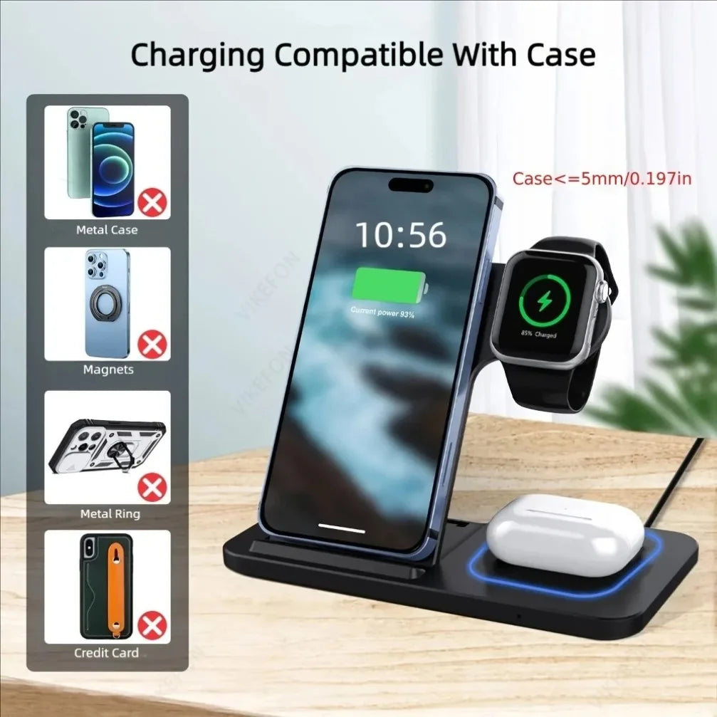Foldable 3 in 1 30W Wireless Charging Station for iPhone 17 16 15 14 13 12 Pro Max iWatch 11 Airpods Pro Fast Charger Stand Dock