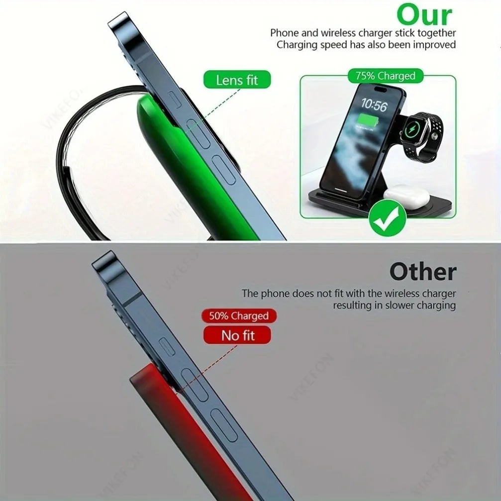 Foldable 3 in 1 30W Wireless Charging Station for iPhone 17 16 15 14 13 12 Pro Max iWatch 11 Airpods Pro Fast Charger Stand Dock